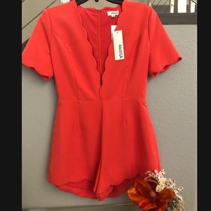 Storee Scallop Plunge Romper | Nordstrom